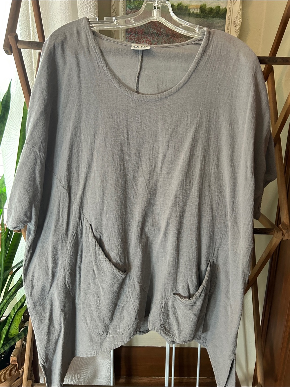 Oh My Gauze! Light Gray Scoop-Neck Pocket Tunic